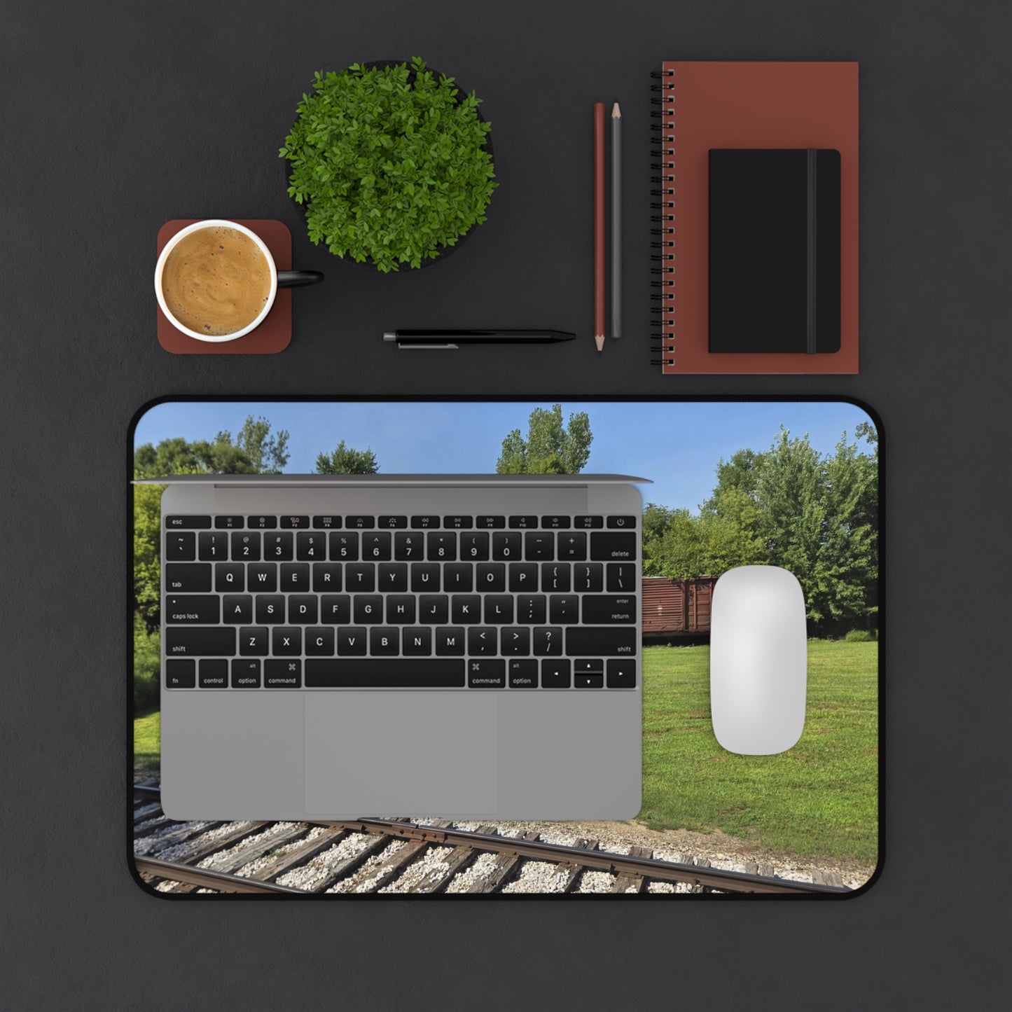 Desk Mat with old boxcars