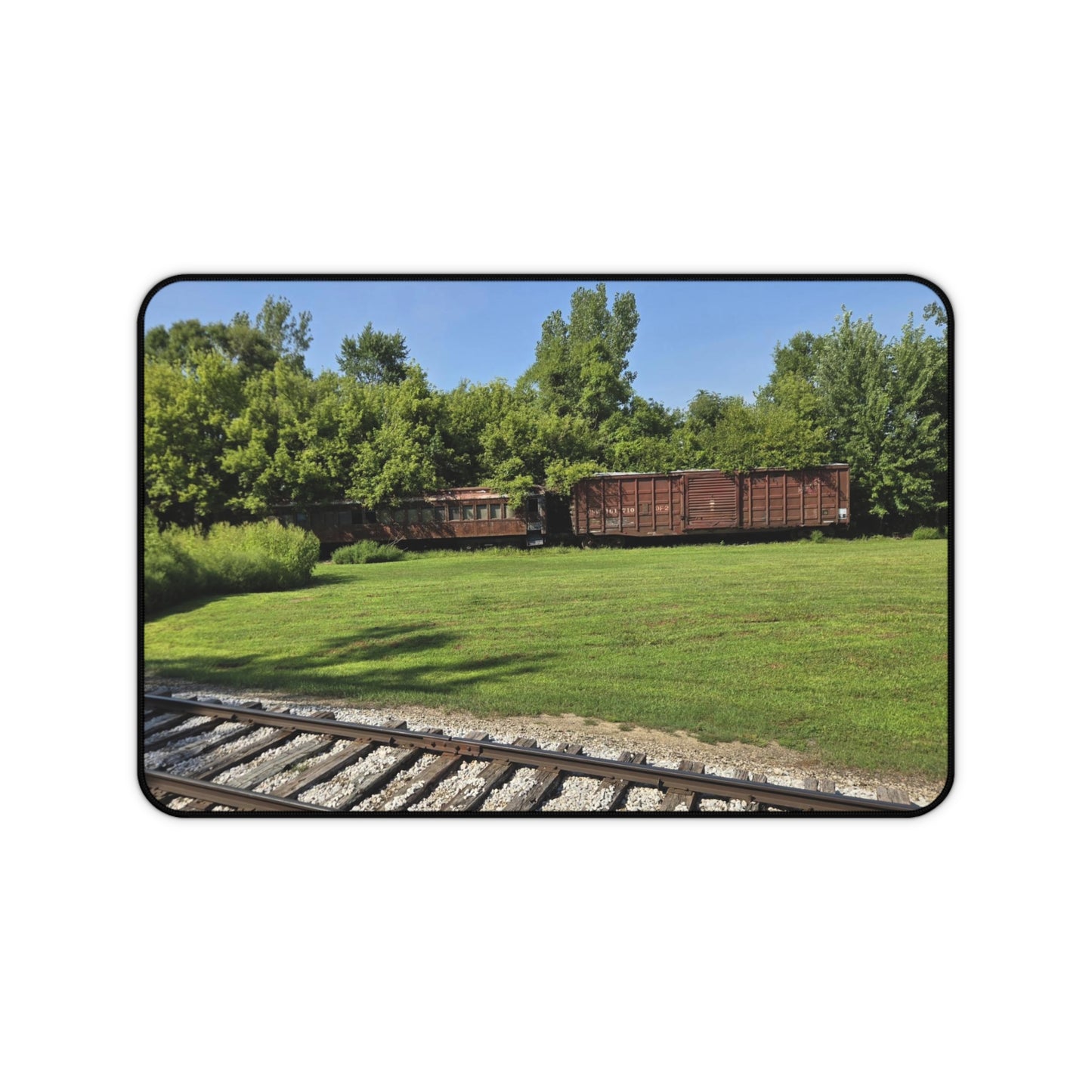 Desk Mat with old boxcars