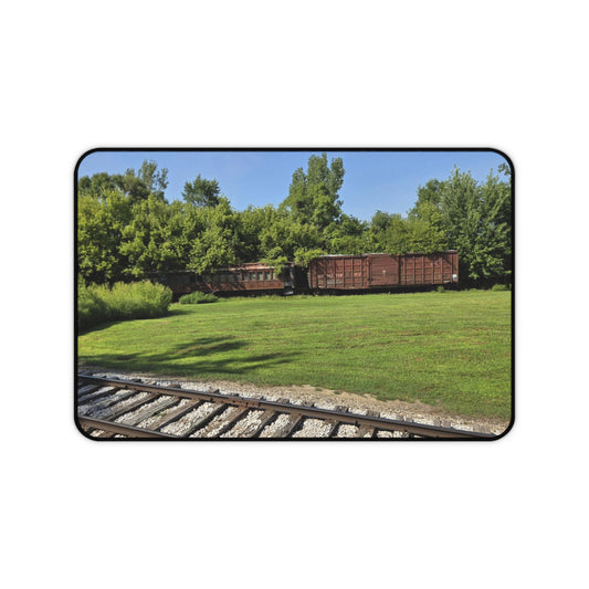 Desk Mat with old boxcars