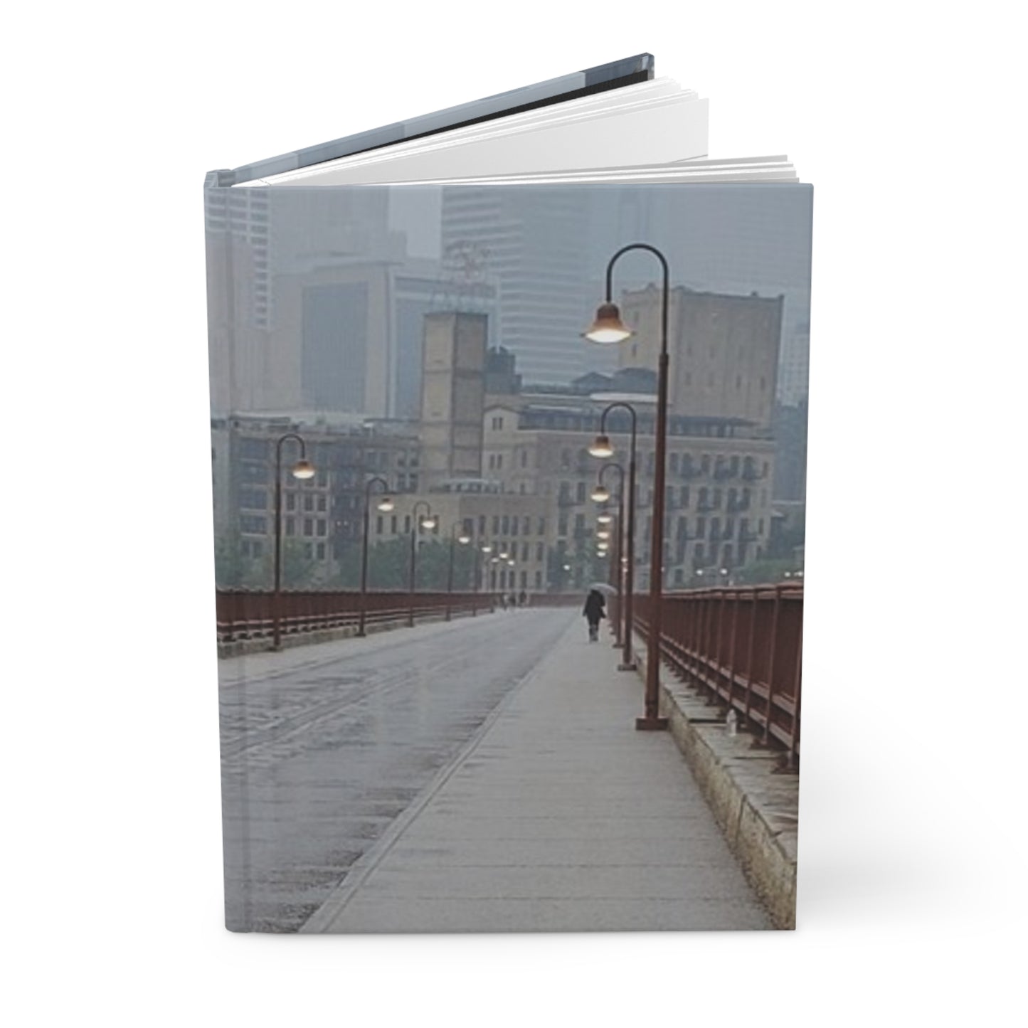Matte Hardcover Journal - Walking Across the Bridge in the Rain